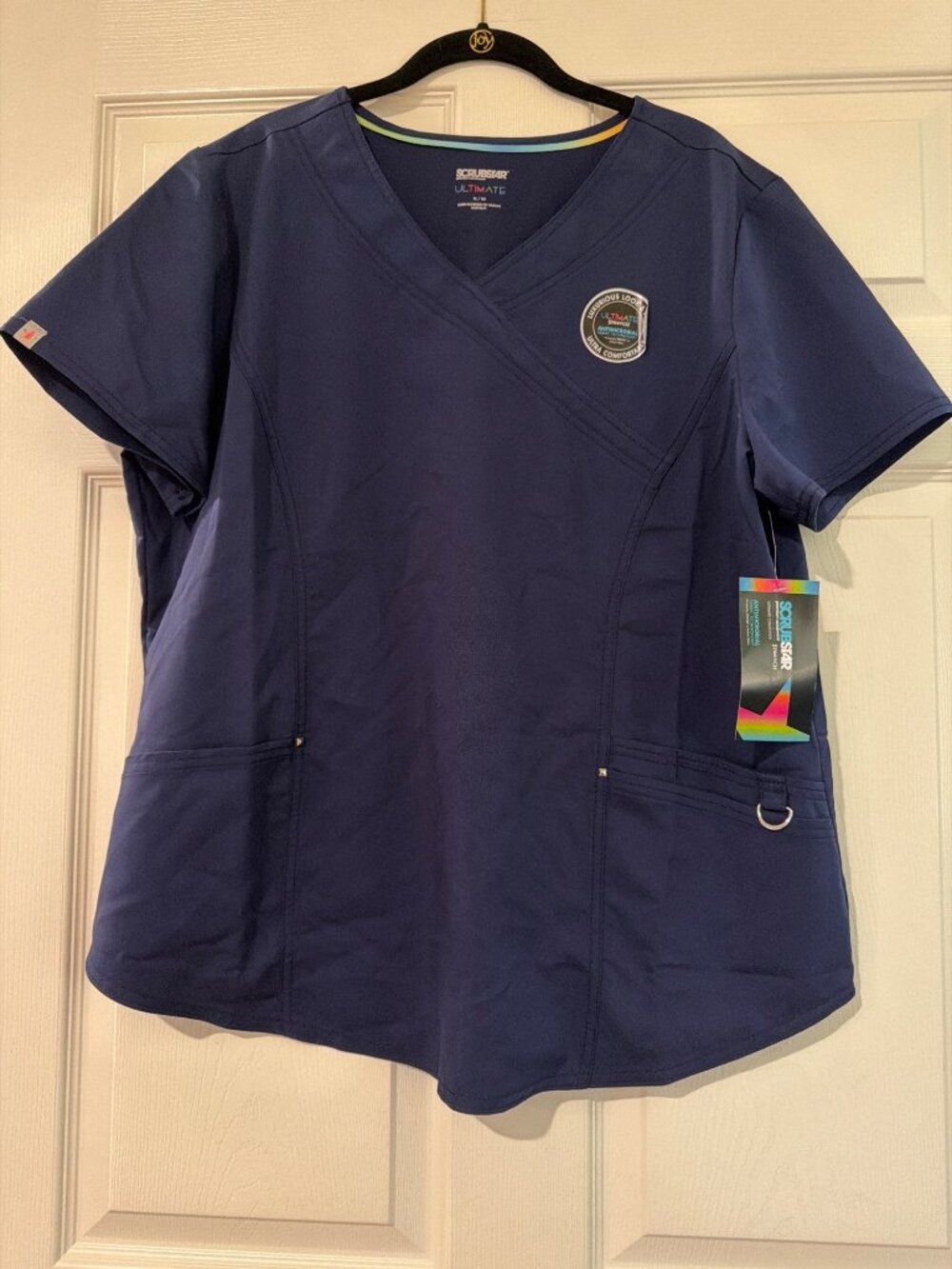Scrubstar Ultimate Stretch Antimicrobial Mock Wrap Scrub Top XL Navy Blue